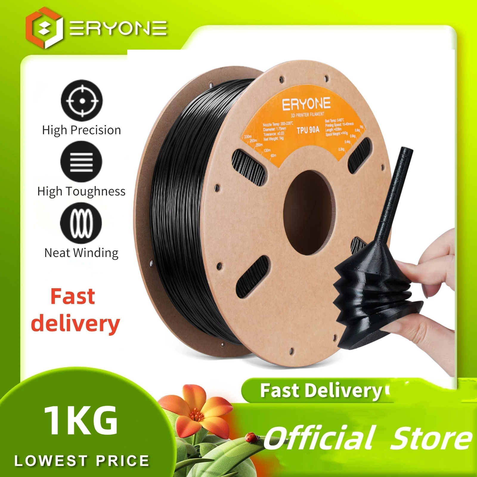 Tpu Flexible Filament - ERYONE 1KG TPU 90A Premium Filament